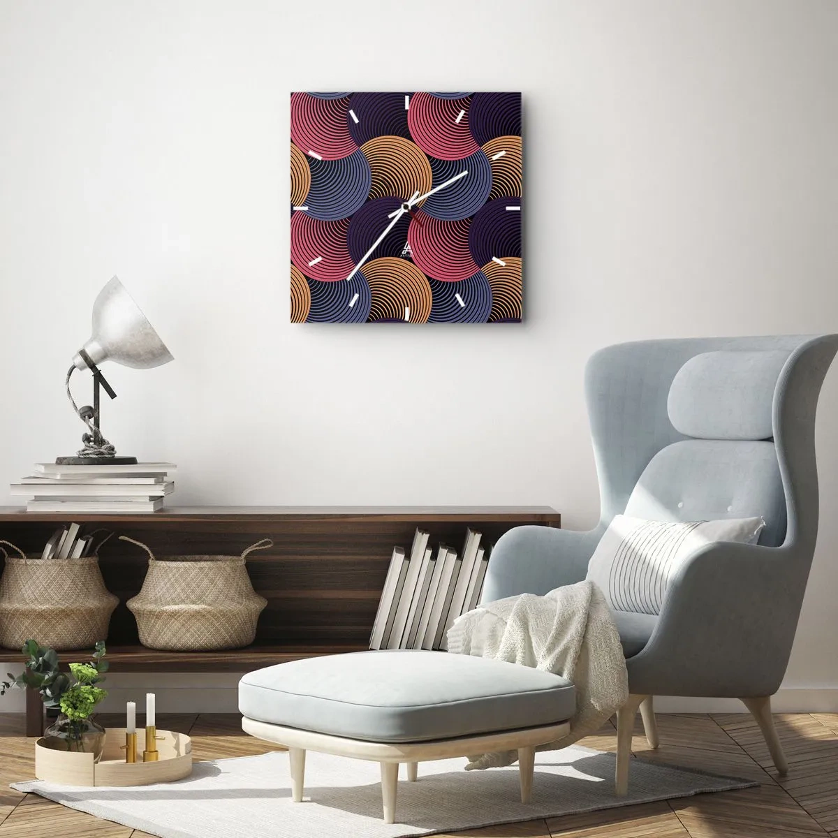 Relógio de parede - Relógio em vidro - Num ritmo circular - 40x40 cm