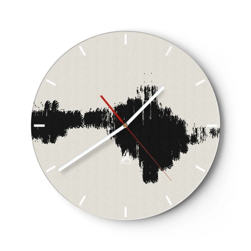 Relógio de parede - Relógio em vidro - Pincelada preta sobre fundo claro em estilo abstrato - 30x30cm - Vibrações da imaginação - Decoração de parede moderna para a sala de estar, cozinha e quarto ARTTOR