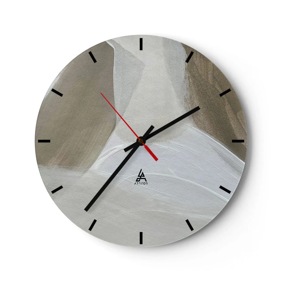 Relógio de parede - Relógio em vidro - Uma abstração brilhante com traços de branco e bege em um fundo cinza. - 30x30cm - Uma onda de branco - Decoração de parede moderna para a sala de estar, cozinha e quarto ARTTOR