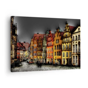 Quadro em tela - Casas coloridas em uma rua de paralelepípedos na cidade histórica - 70x50cm - Falta apenas uma carruagem encantada - Decoração de parede moderna para a sala de estar e quarto ARTTOR