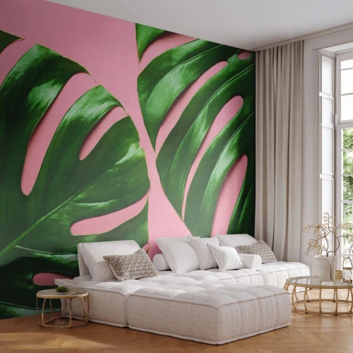 Papel de Parede Autocolante Deluxe Sticker - Encontro verde - Monstro, Folha verde, Planta exótica - 350x256 cm