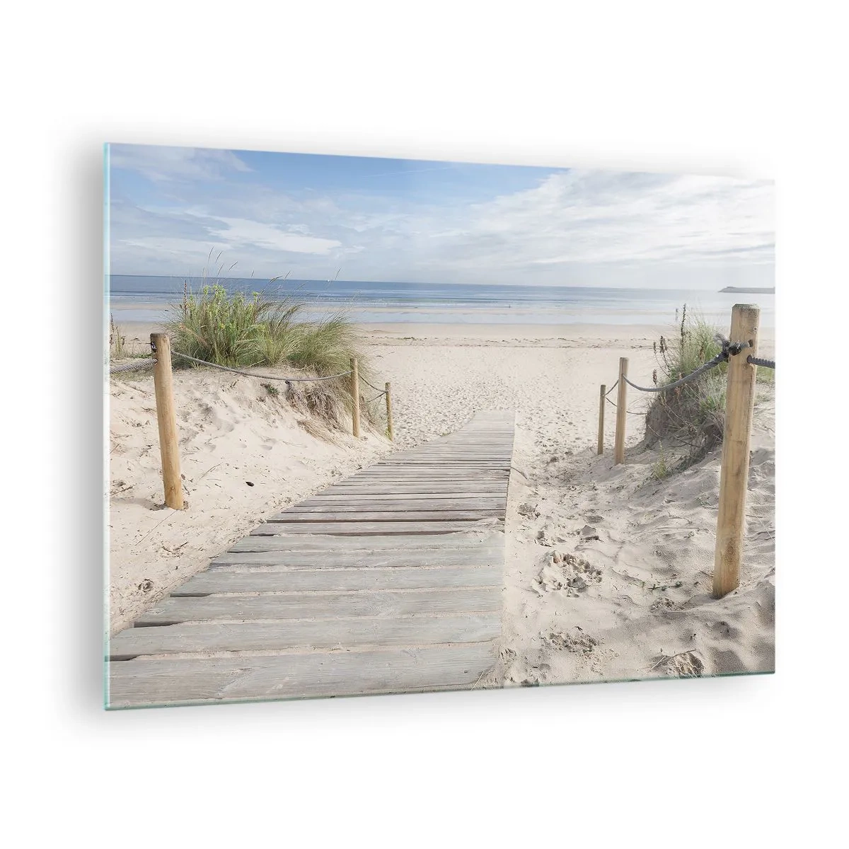 Quadro em vidro - Caminho para a praia com vista para o mar - 70x50cm - Pelo horizonte - Decoração de parede moderna para a sala de estar e quarto ARTTOR