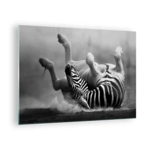 Quadro em vidro - Uma zebra deitada na savana africana - 70x50cm - Vai dar zebra - Decoração de parede moderna para a sala de estar e quarto ARTTOR