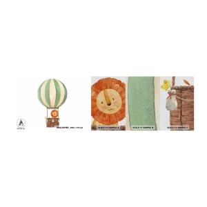 Amostra de papel de parede Premium Sand - As viagens de Leon - Balão, Leão, Infantil - 100x30 cm