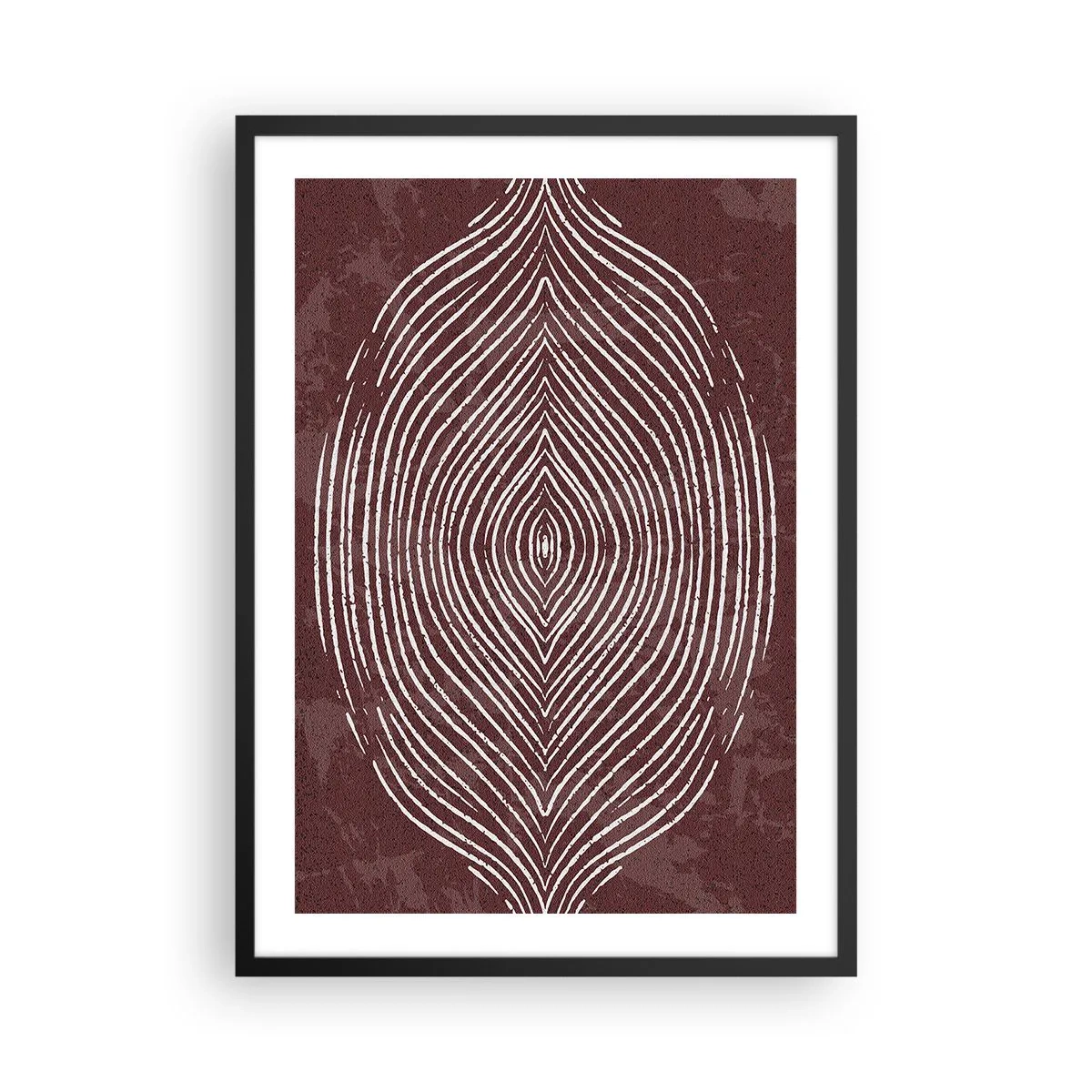 Pôster com moldura preta - Um padrão hipnótico de linhas brancas em um fundo marrom. - 50x70cm - O espaço fala - Decoração de parede moderna para a sala de estar e quarto ARTTOR