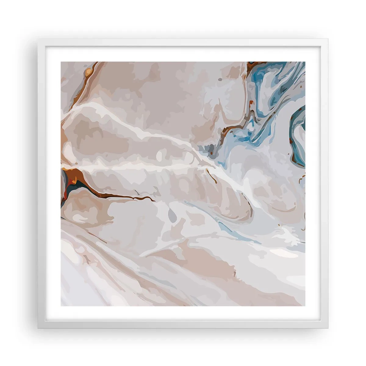 Pôster em moldura branca - Meandros azuis sob branco - 60x60 cm