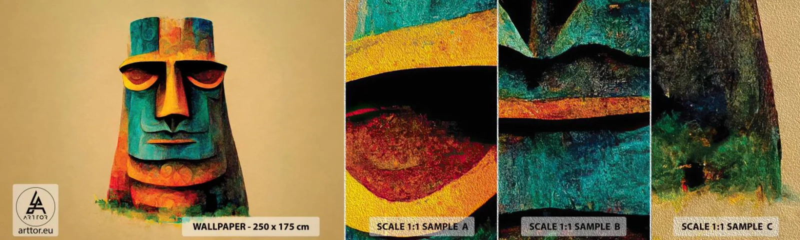 Amostra de papel de parede Premium Sand - Escultórico e simpático - Estátua, Escultura, Pedaço - 100x30 cm