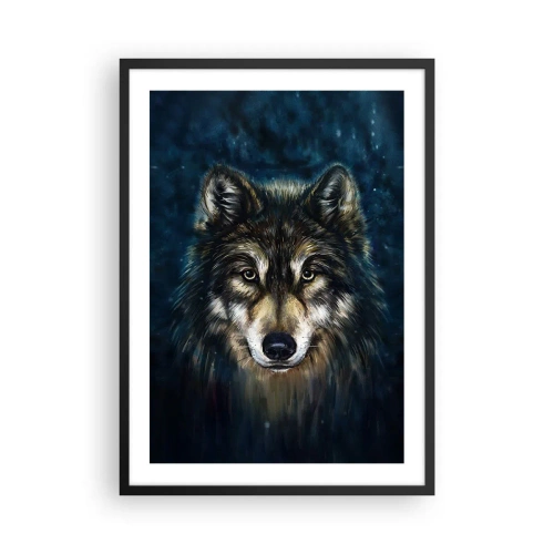 Pôster com moldura preta - Retrato de um lobo em tom escuro e artístico - 50x70cm - Alfa? E ómega - Decoração de parede moderna para a sala de estar e quarto ARTTOR