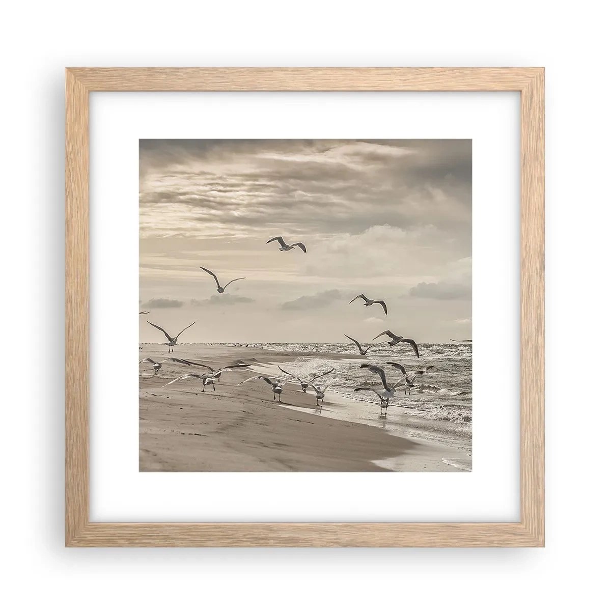 Pôster com moldura de carvalho claro - O som do mar, o canto dos pássaros - 30x30 cm