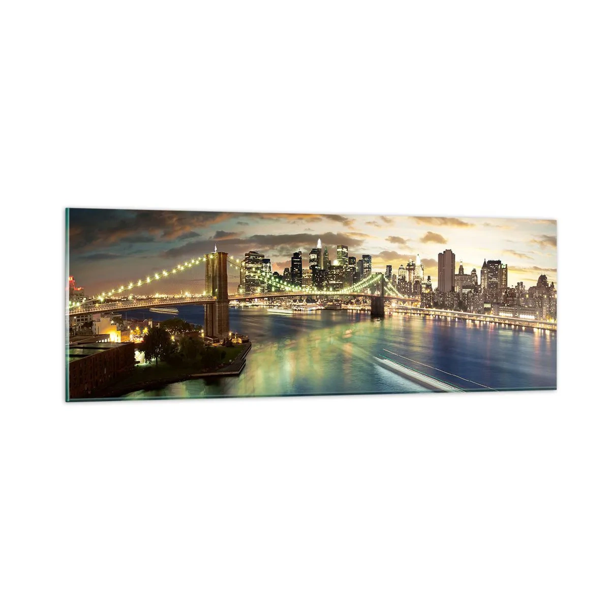Quadro em vidro - Uma noite bem iluminada em Manhattan - 90x30 cm