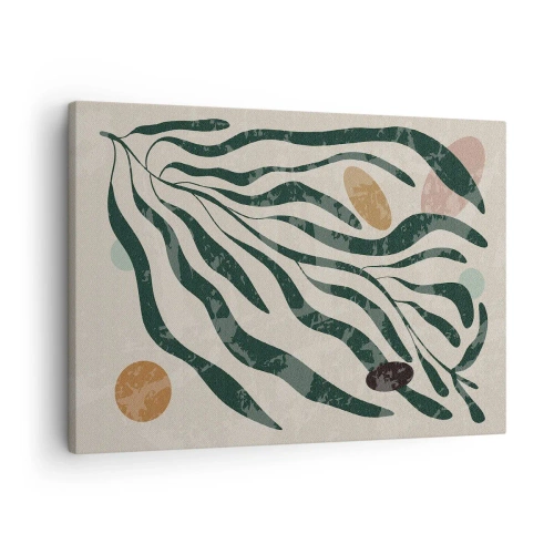 Quadro em tela - Linhas e formas orgânicas em verde e bege - 70x50cm - Entre a vegetação - Decoração de parede moderna para a sala de estar e quarto ARTTOR