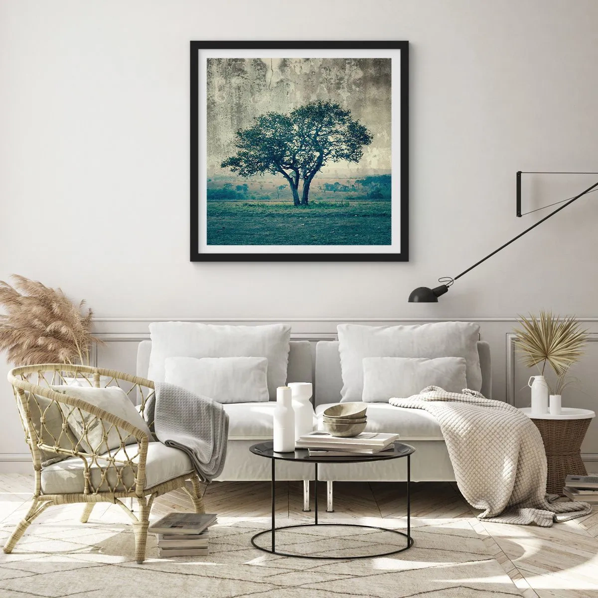 Pôster com moldura preta - Uma macieira num prado azul? - 60x60 cm
