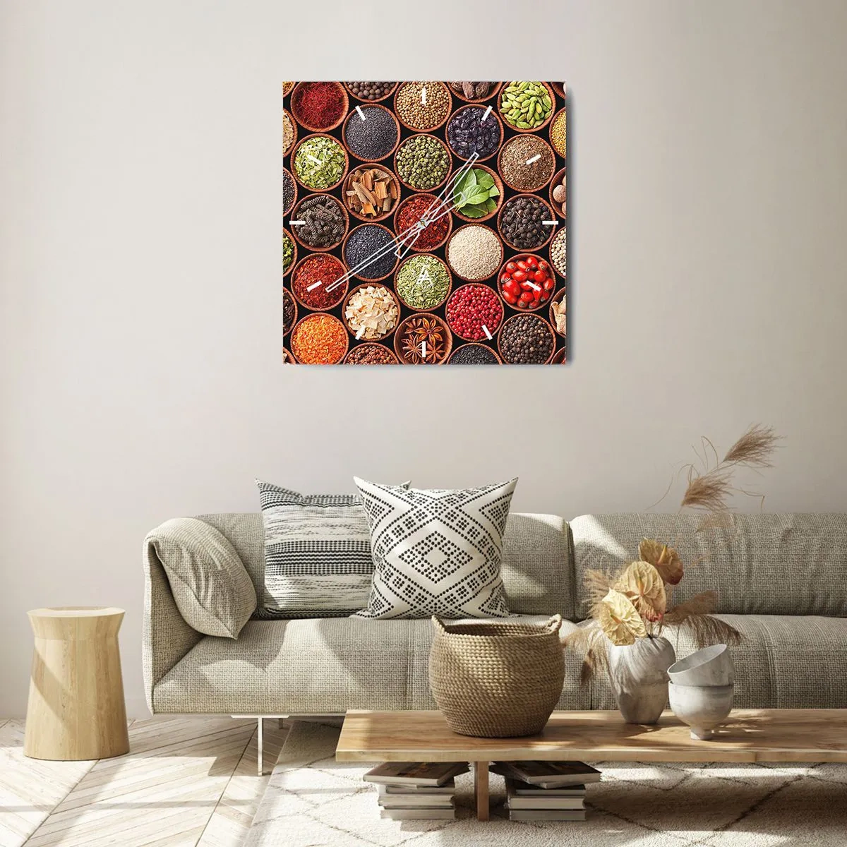 Relógio de parede - Relógio em vidro - Todos os sabores do mundo - 40x40 cm