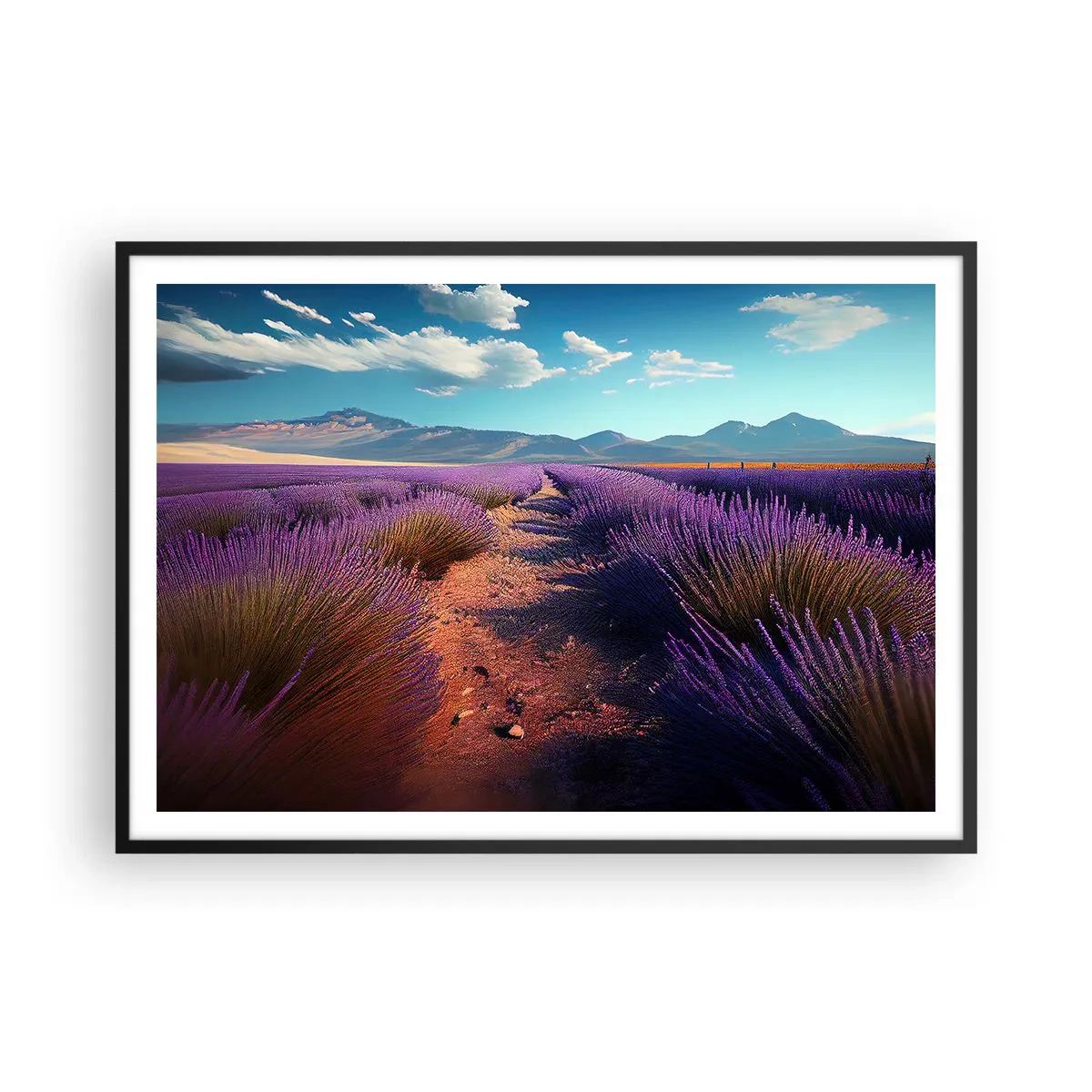 Pôster com moldura preta - Campos perfumados - 100x70 cm