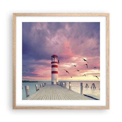 Pôster com moldura de carvalho claro - Hora de ir ao porto - 50x50 cm