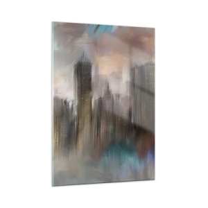 Quadro em vidro - Composição de aço, pedra e névoa - 50x70 cm