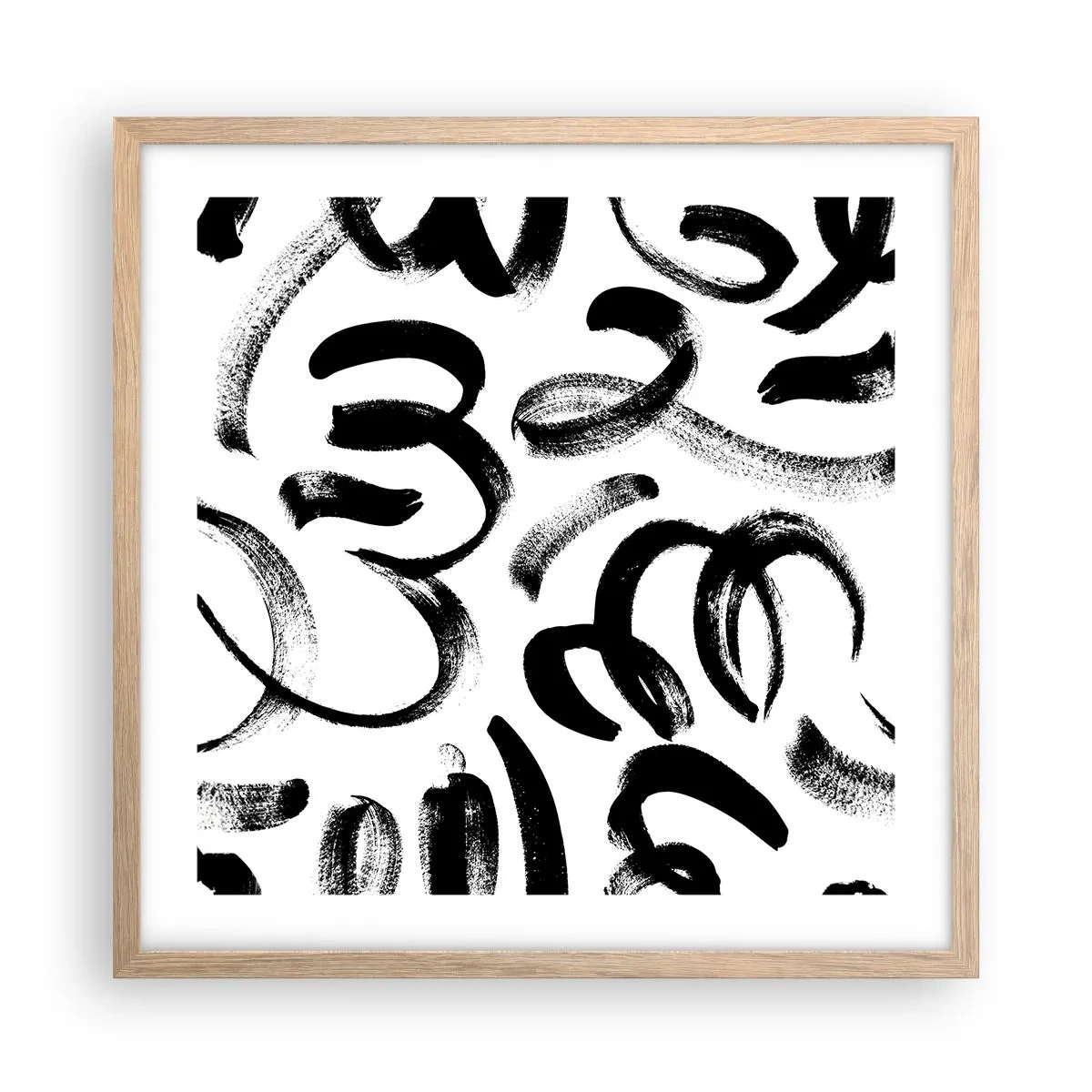 Pôster com moldura de carvalho claro - Preto sobre branco - 50x50 cm