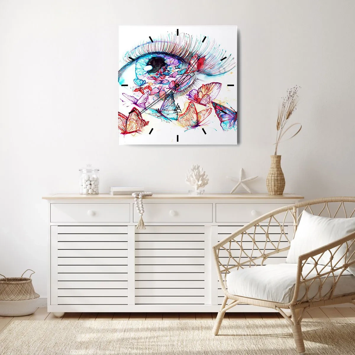 Relógio de parede - Relógio em vidro - Olhos de conto de fadas - 30x30 cm