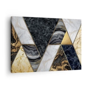 Quadro em tela - Triângulos geométricos em dourado, mármore e tons escuros - 70x50cm - Pedra por pedra - Decoração de parede moderna para a sala de estar e quarto ARTTOR