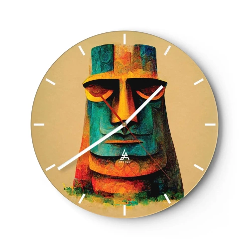 Relógio de parede - Relógio em vidro - Retrato colorido de uma estátua de pedra sobre fundo bege - 30x30cm - Escultórico e simpático - Decoração de parede moderna para a sala de estar, cozinha e quarto ARTTOR