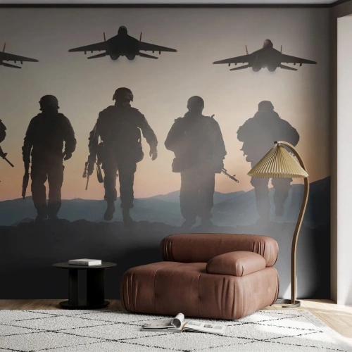 Papel de Parede Standard Eco - Soldados e combatentes no pôr do sol - 100x70cm - Bem-vindo ao nosso mundo - Decoração de parede moderna para a sala de estar e quarto ARTTOR