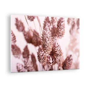 Quadro em vidro - Espigas de capim seco em tons de rosa claro - 70x50cm - Aparentemente discreto - Decoração de parede moderna para a sala de estar e quarto ARTTOR