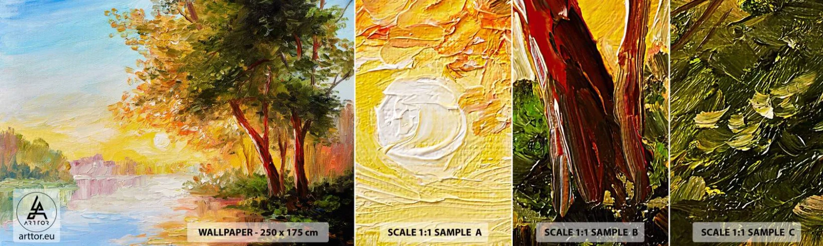 Amostra de papel de parede autocolante Deluxe Sticker - Et in Arcadia ego - Paisagem, Rio, Raios de sol - 100x30 cm