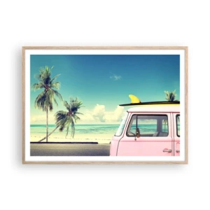 Pôster com moldura de carvalho claro - Está na hora das férias - 100x70 cm