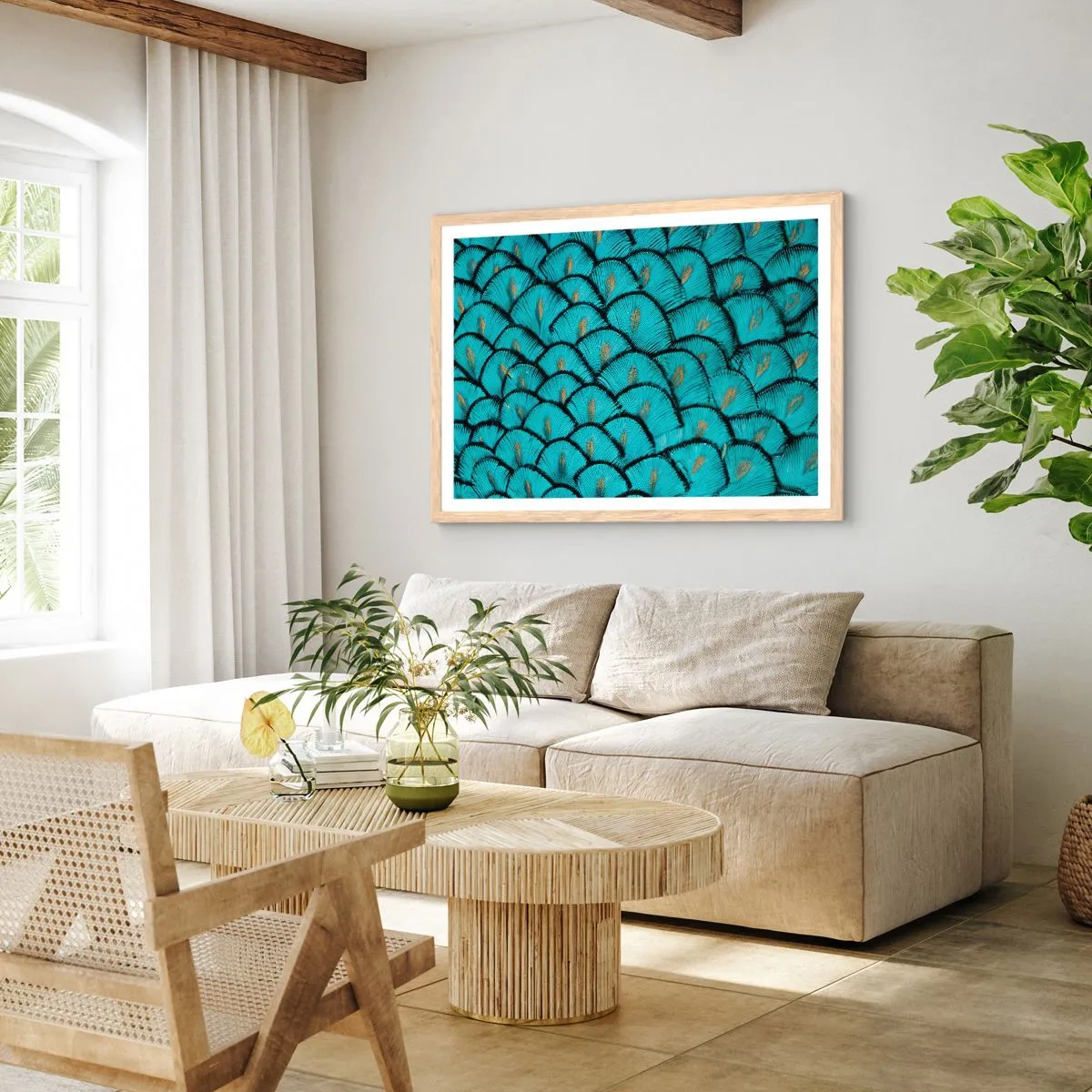 Pôster com moldura de carvalho claro - A grande gala de penas - 100x70 cm