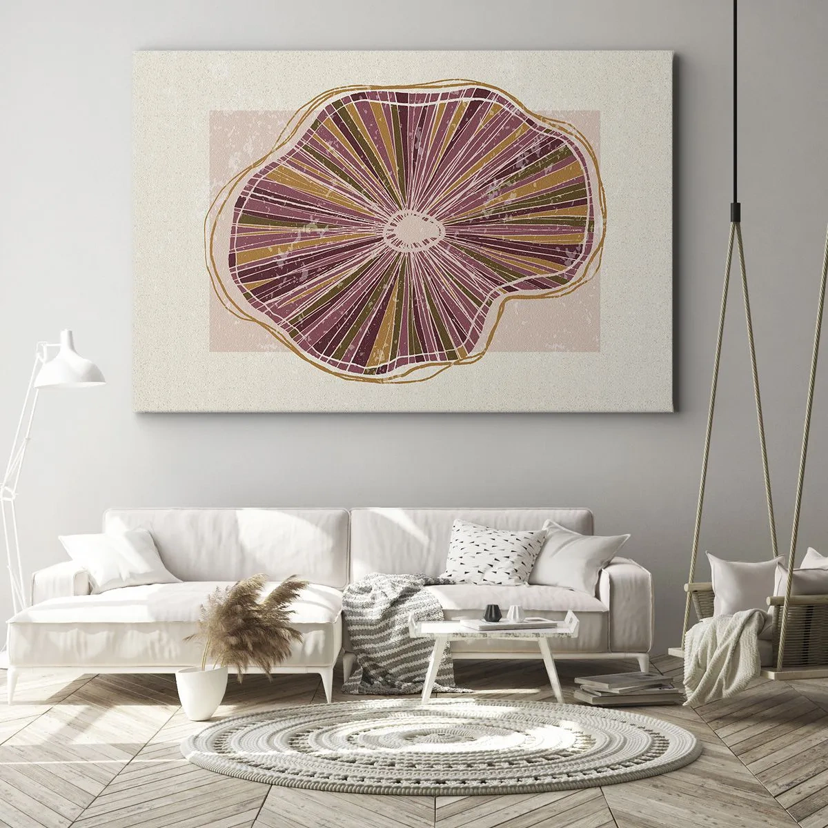 Quadro em tela - Padrão de fatias de árvore abstratas em tons de rosa - 70x50cm - Abstração radiante - Decoração de parede moderna para a sala de estar e quarto ARTTOR