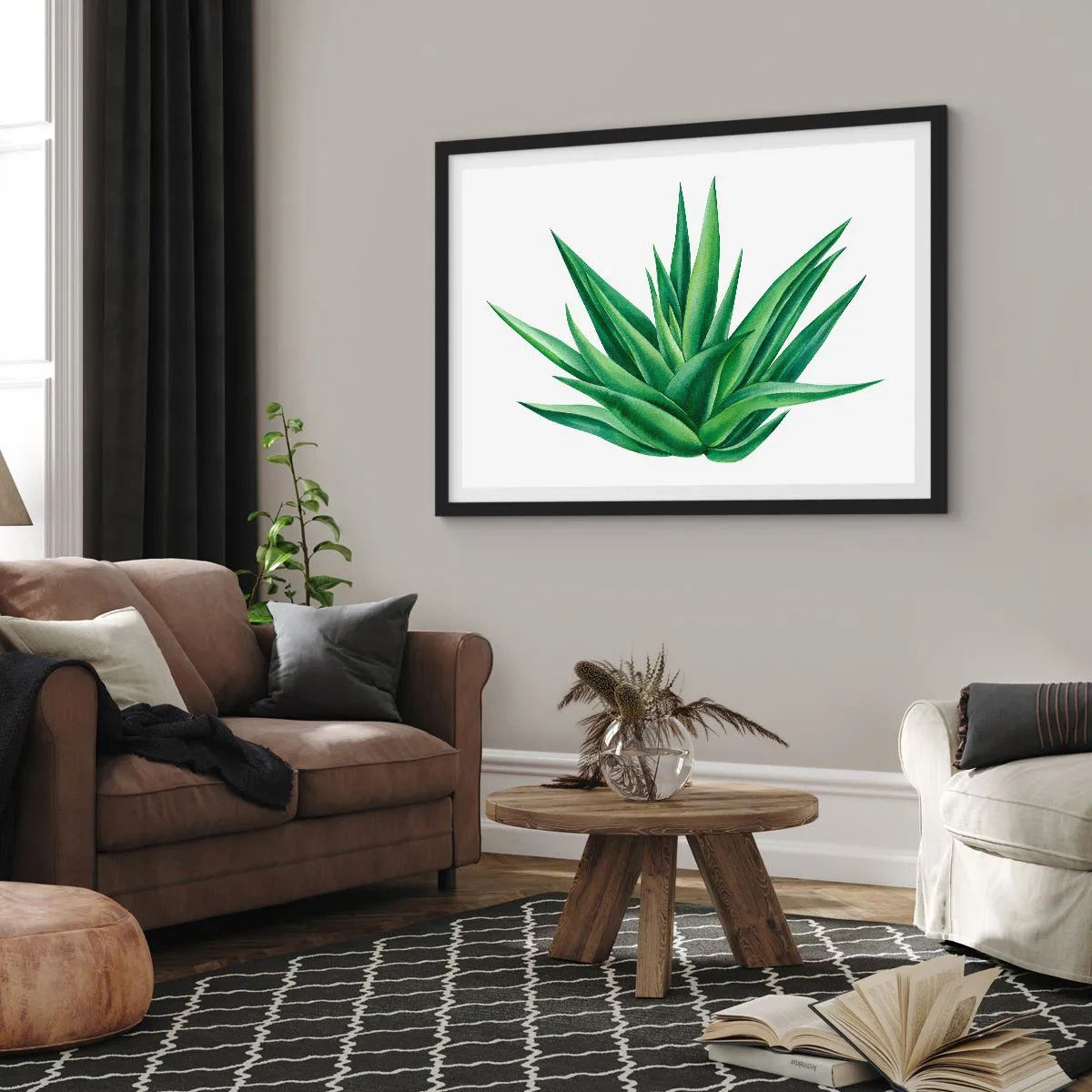 Pôster com moldura preta - Verde – força – vida - 100x70 cm