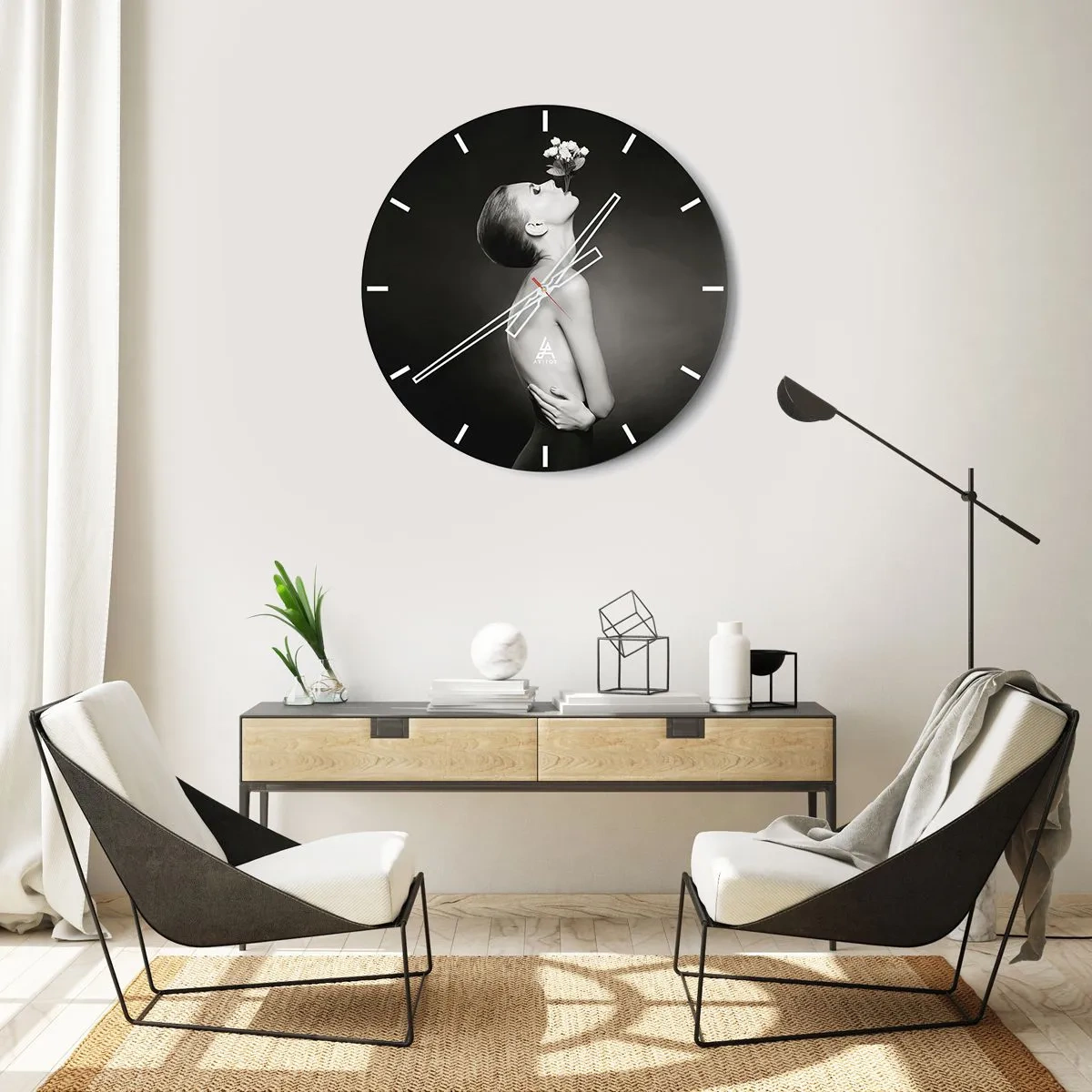 Relógio de parede - Relógio em vidro - Elegância excêntrica - 40x40 cm