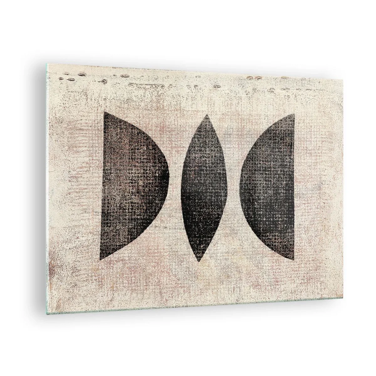 Quadro em vidro - Formas geométricas pretas sobre fundo bege - 70x50cm - Abstração étnica - Decoração de parede moderna para a sala de estar e quarto ARTTOR