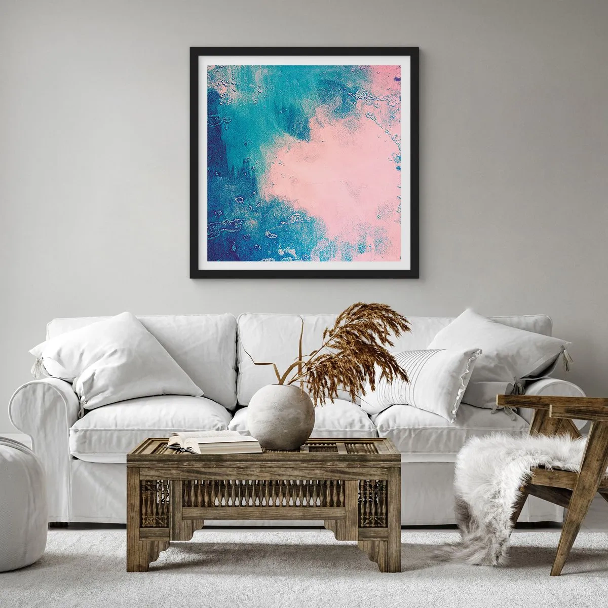 Pôster com moldura preta - Abraço azul - 40x40 cm