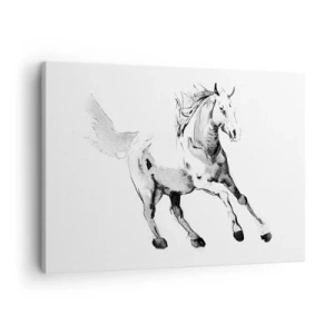 Quadro em tela - Esboço de um cavalo a galope em tons de preto e branco - 70x50cm - Alma Indomável - Decoração de parede moderna para a sala de estar e quarto ARTTOR