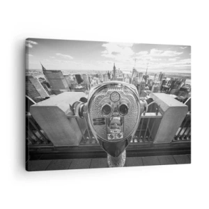 Quadro em tela - Visão monocromática através do telescópio do panorama da cidade - 70x50cm - A cidade das cidades - Decoração de parede moderna para a sala de estar e quarto ARTTOR