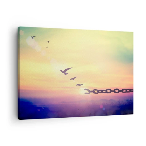 Quadro em tela - Símbolo de liberdade com pássaros e uma corrente quebrada - 70x50cm - A vitória da liberdade - Decoração de parede moderna para a sala de estar e quarto ARTTOR