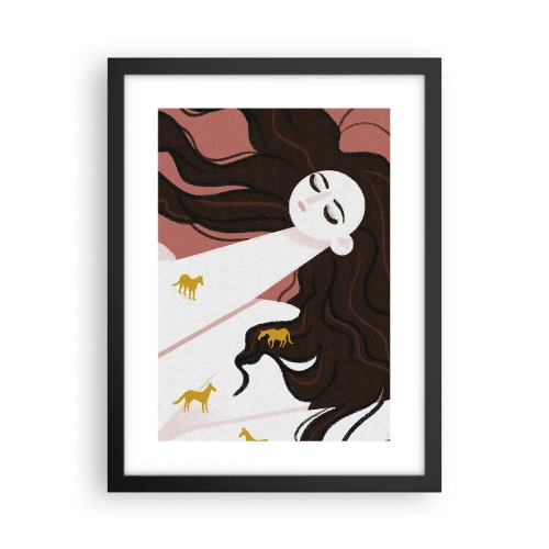 Pôster com moldura preta - Sonho com um cavalo dourado - 30x40 cm