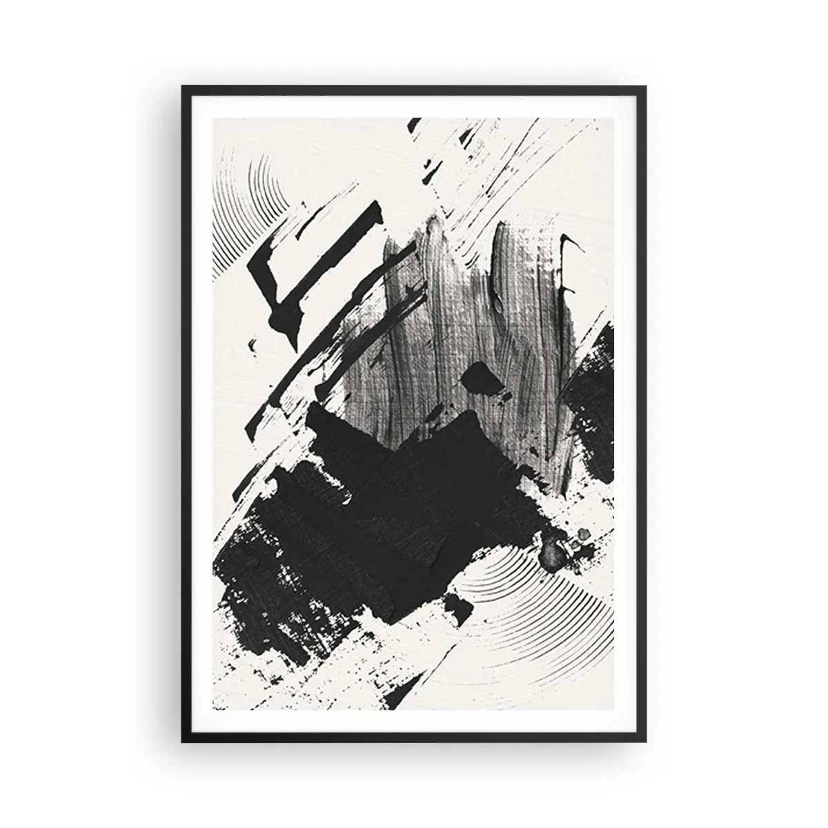 Pôster com moldura preta - Abstração – expressão do preto - 70x100 cm