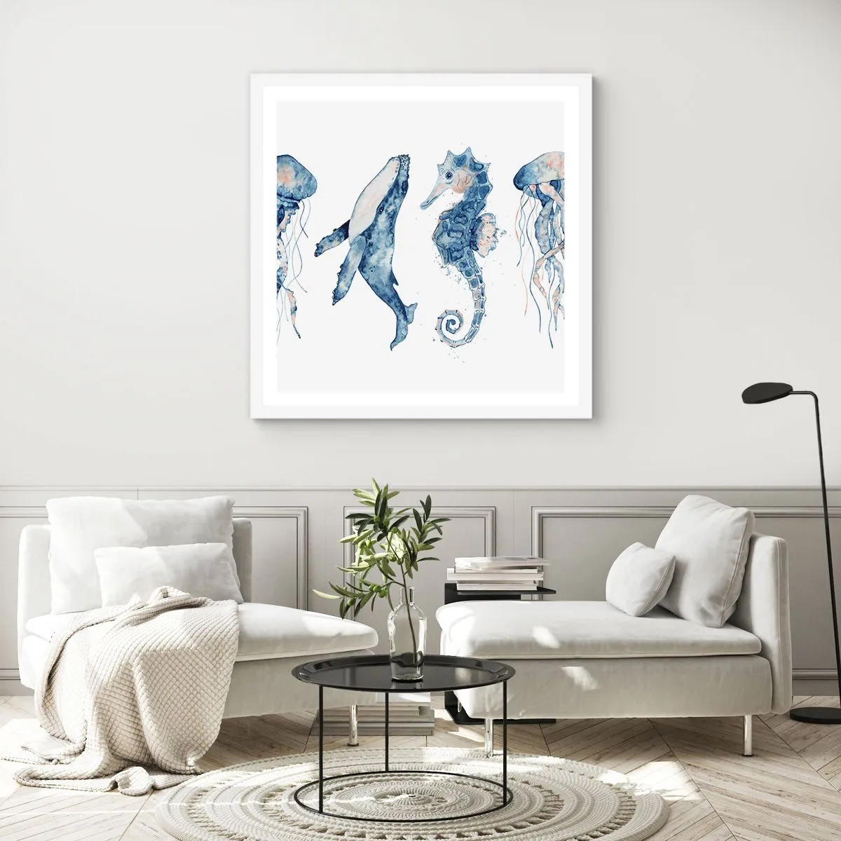 Pôster em moldura branca - Maravilhas do mar - 30x30 cm