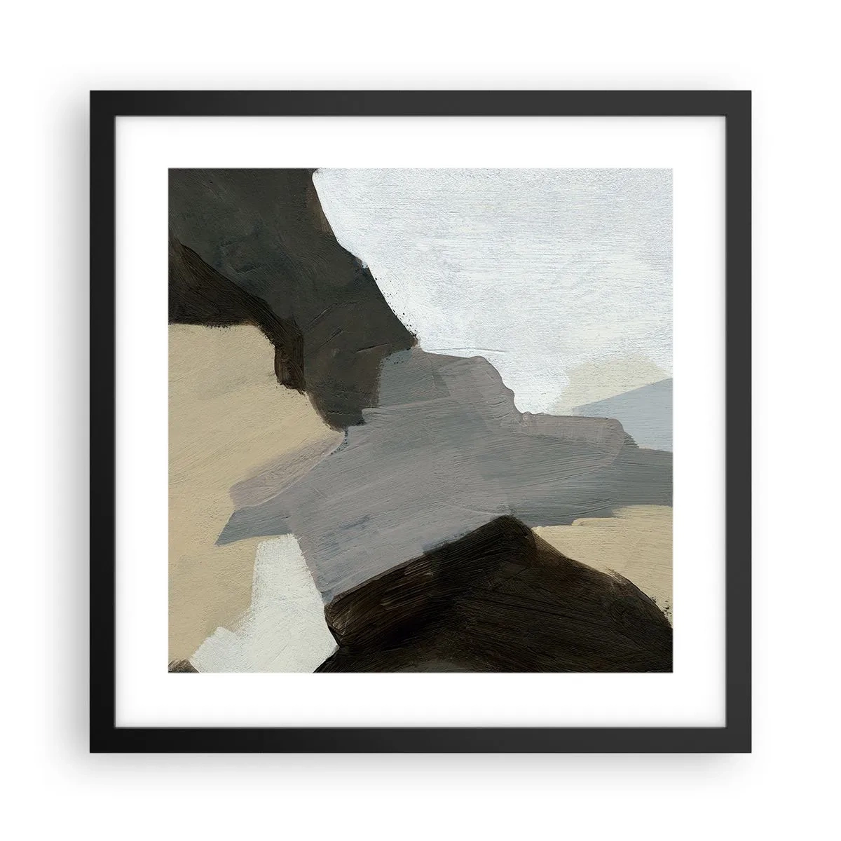 Pôster com moldura preta - Abstração: a encruzilhada do cinza - 40x40 cm