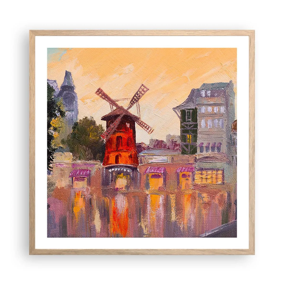 Pôster com moldura de carvalho claro - Ícones parisienses – Moulin Rouge - 60x60 cm