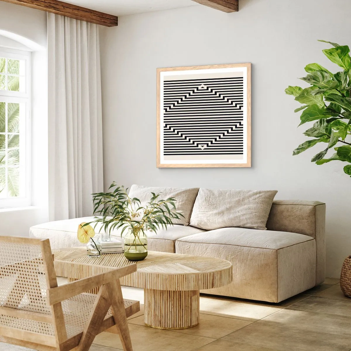 Pôster com moldura de carvalho claro - Ilusão geométrica - 60x60 cm