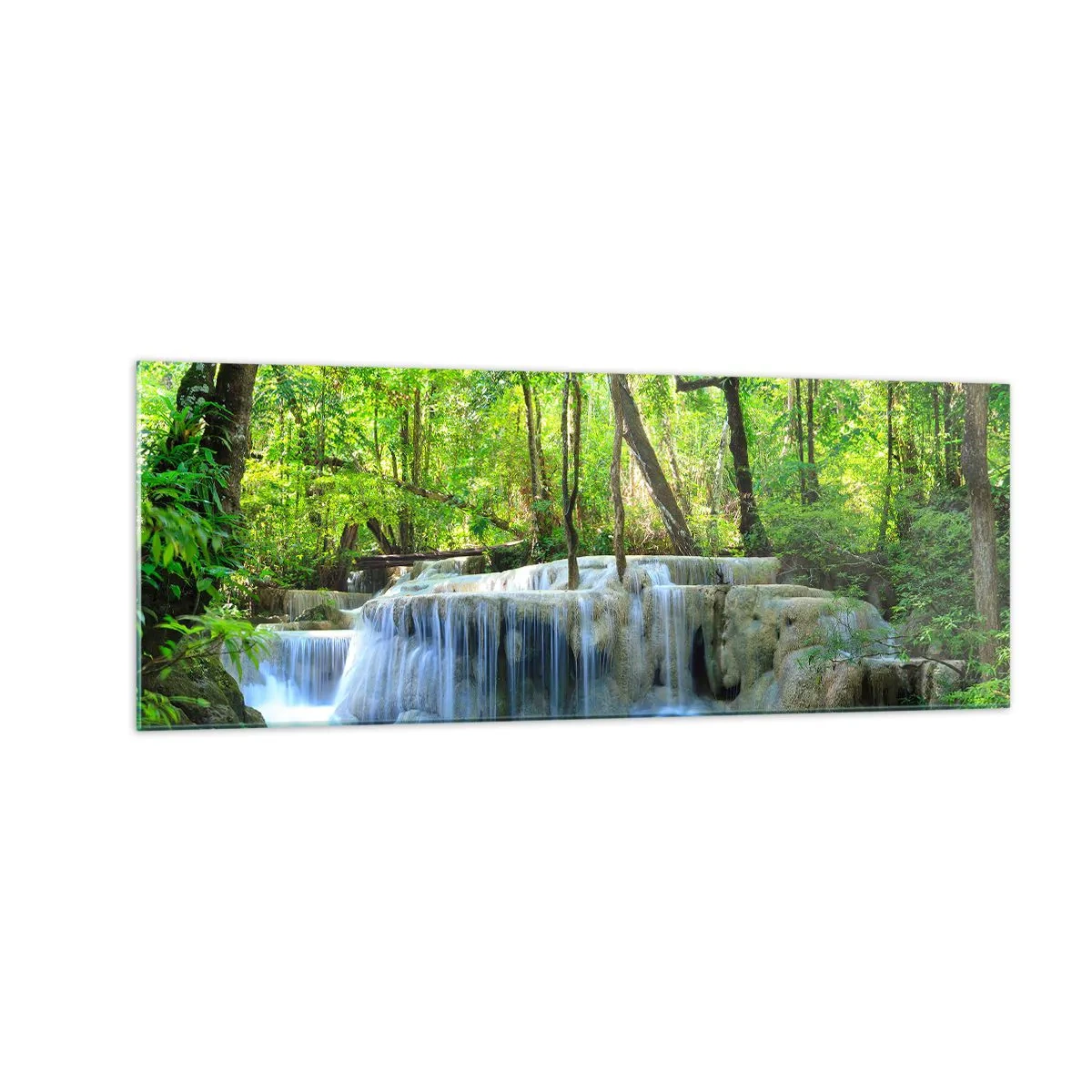 Quadro em vidro - Afogar-se na turquesa e vegetação - 140x50 cm