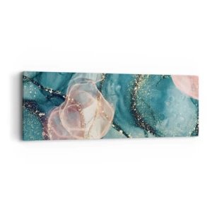 Quadro em tela - Azul seda, rosa tule - 90x30 cm