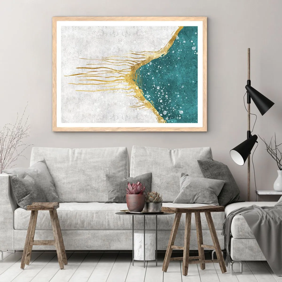 Pôster com moldura de carvalho claro - Maré Dourada - 50x40 cm