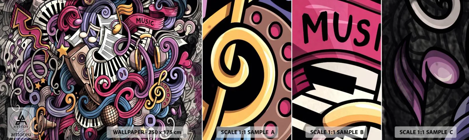 Amostra de papel de parede autocolante Deluxe Sticker - Melodia complicada - Música, Mural, Grafite - 100x30 cm