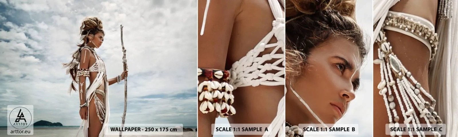 Amostra de papel de parede autocolante Deluxe Sticker - Rainha dos trópicos - Mulher, Vestido étnico, Tribo - 100x30 cm