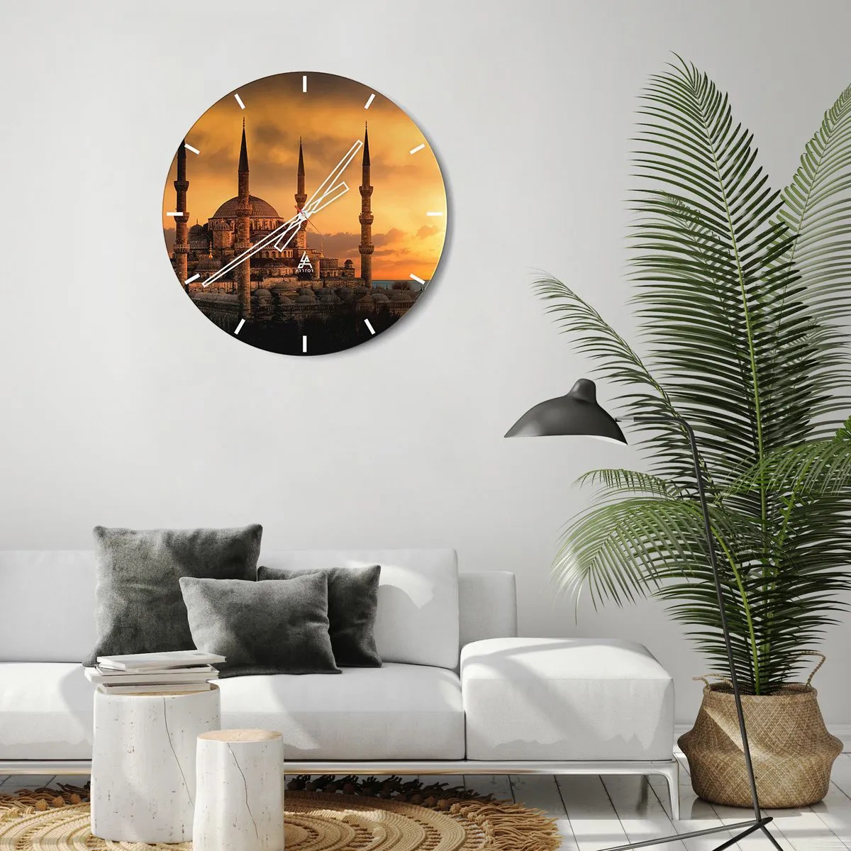 Relógio de parede - Relógio em vidro - A mesquita sob o brilho do pôr do sol - 30x30cm - Deus é grande - Decoração de parede moderna para a sala de estar, cozinha e quarto ARTTOR