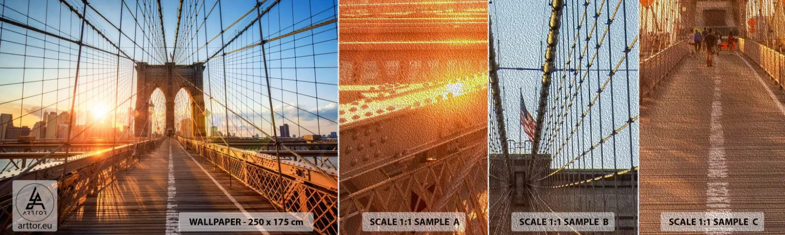 Amostra de papel de parede Premium Sand - Na Ponte Dourada - Nova Iorque, Ponte do Brooklyn, Arquitetura - 100x30 cm